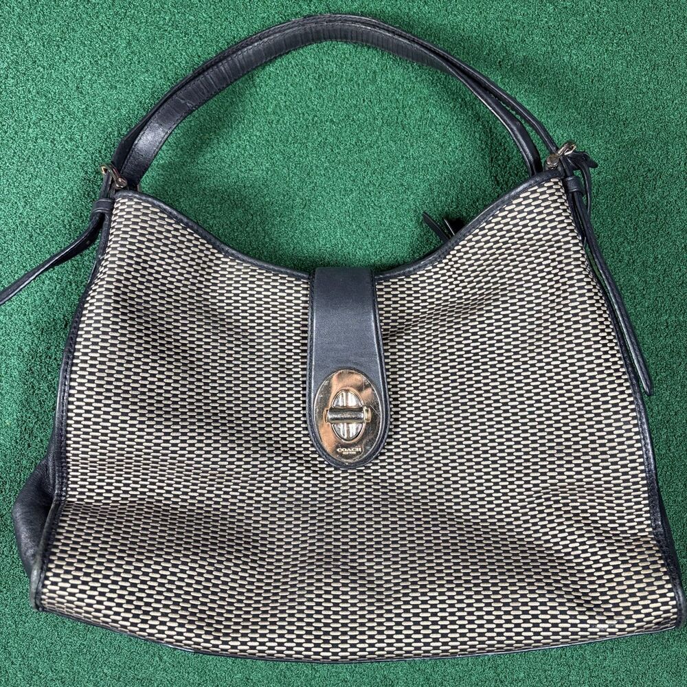 Coach 6265 Legacy Woven Jacquard Leather Hobo Shoulder Bag Black Cream